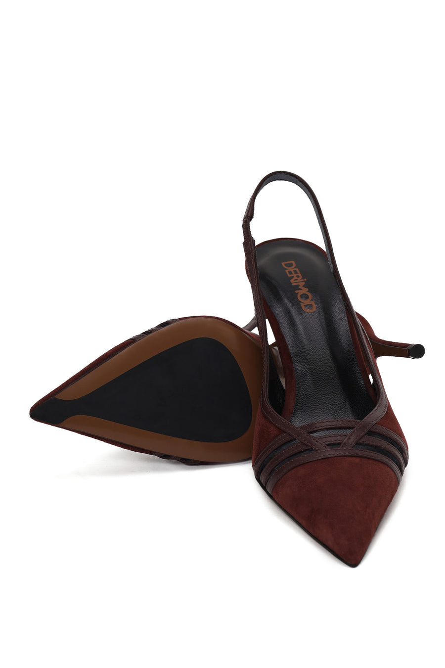 Woman Burgundy Slingback Stiletto Suede Shoes