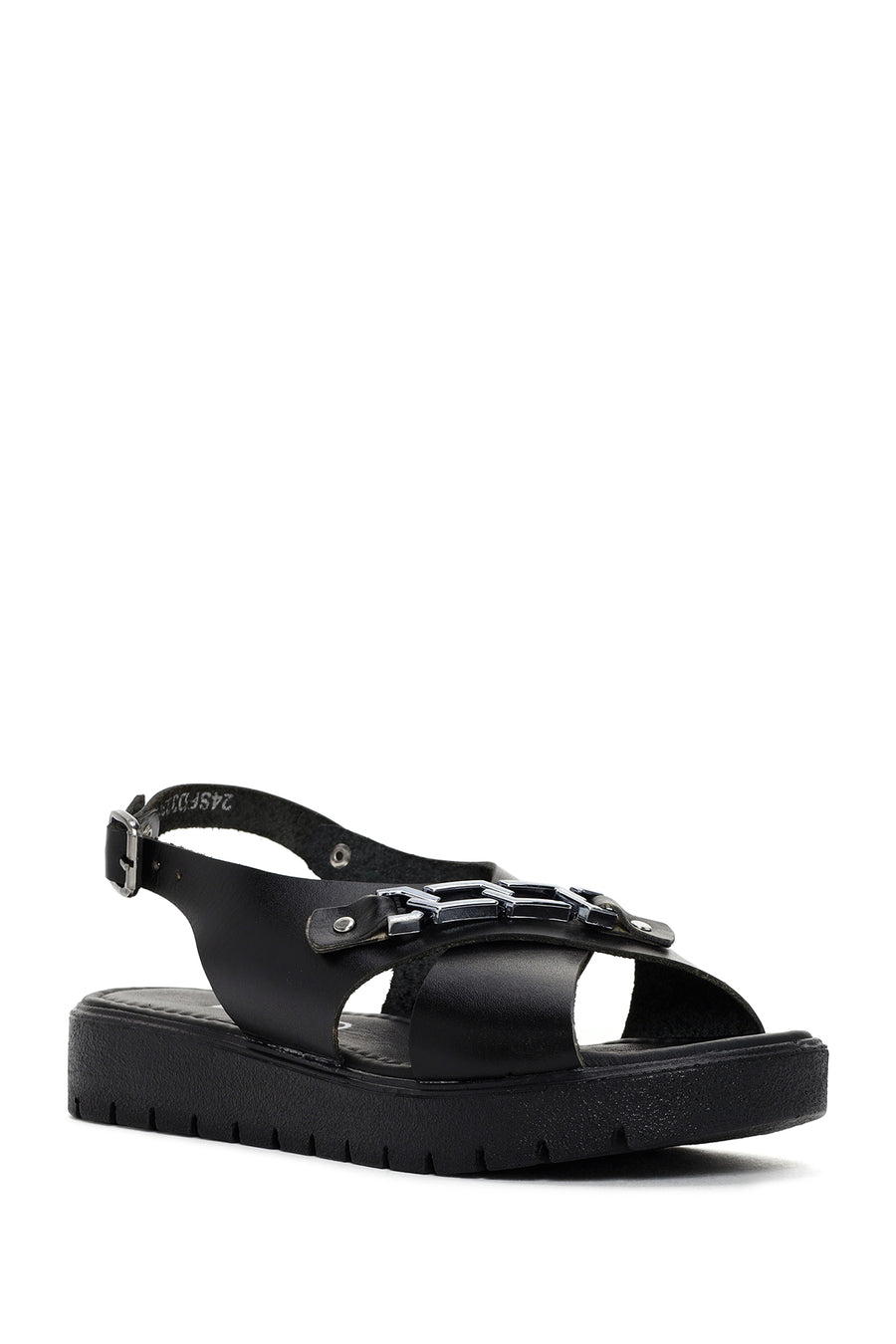 Women's Black Ankle Strap Leather Sandals