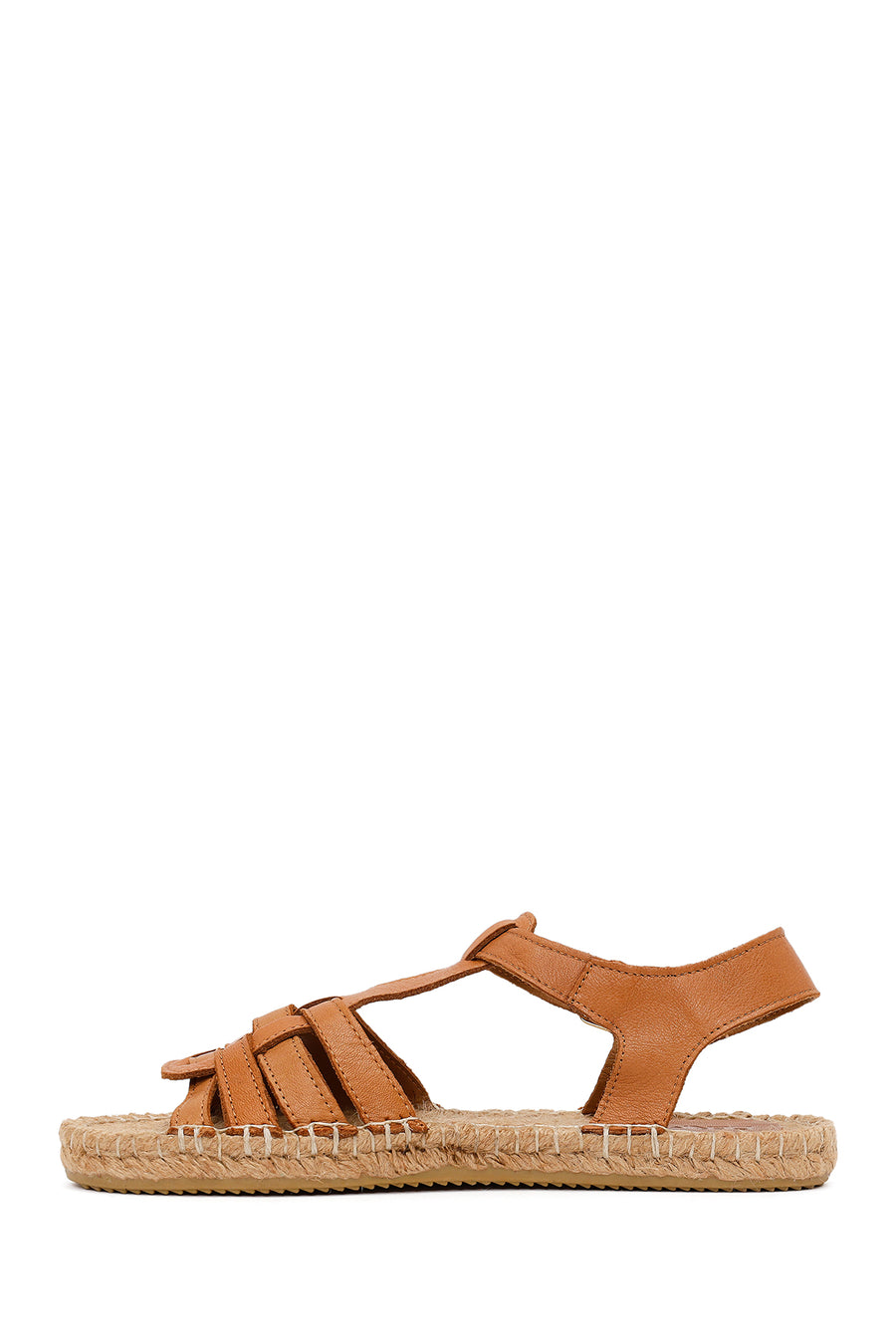 Woman Tan Ankle-Strap Buckled Leather Espadrilles Sandal