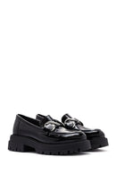 Women's Black Patent Leather Masculine Loafer | Derimod