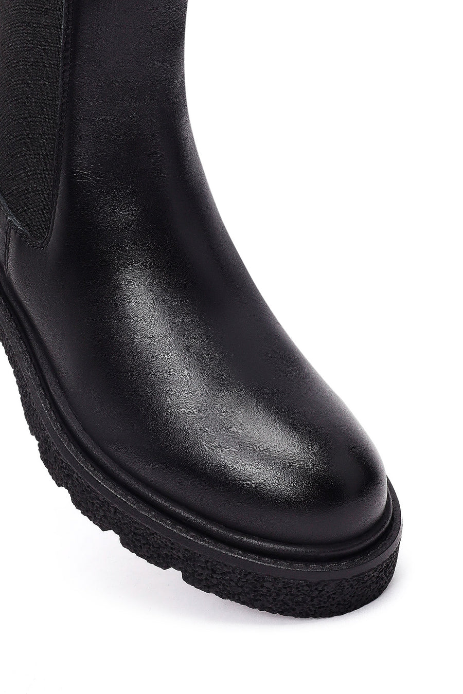 Woman Black Thick-Soled Leather Chelsea Boots
