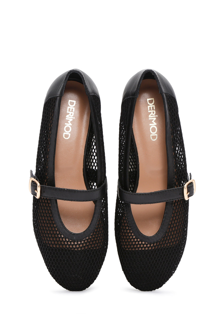 Women's Black Mesh Strappy Ballerinas