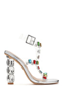 Women's Silver Ankle Strap Stone Thin Heel Sandals | Derimod