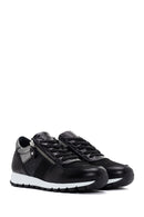 Women's Black Lace-Up Zipper Detail Leather Sneakers | Derimod