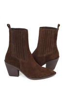 Woman Brown Chunky-Heeled Suede Cowboy Boots | Derimod