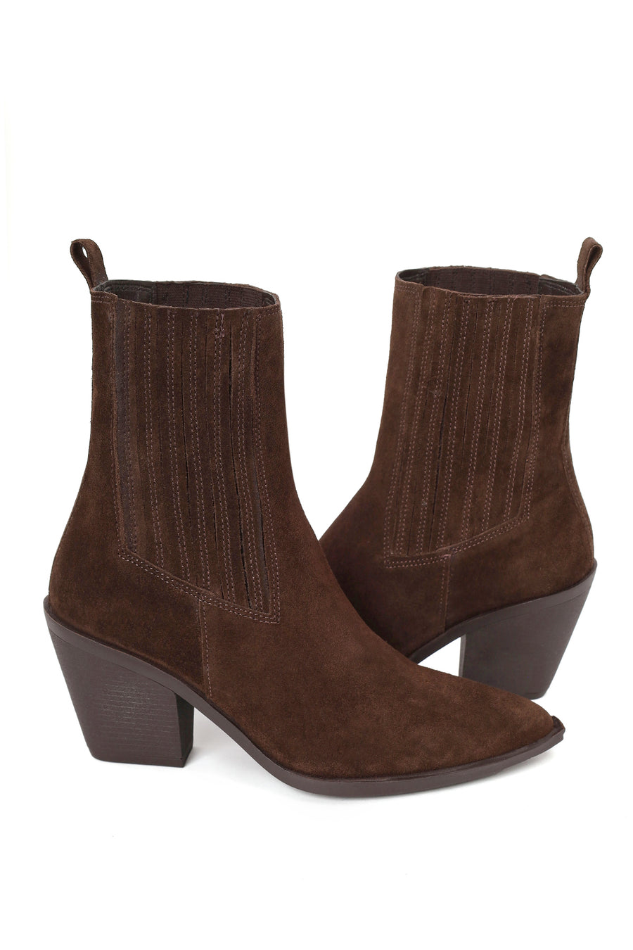 Woman Brown Chunky-Heeled Suede Cowboy Boots