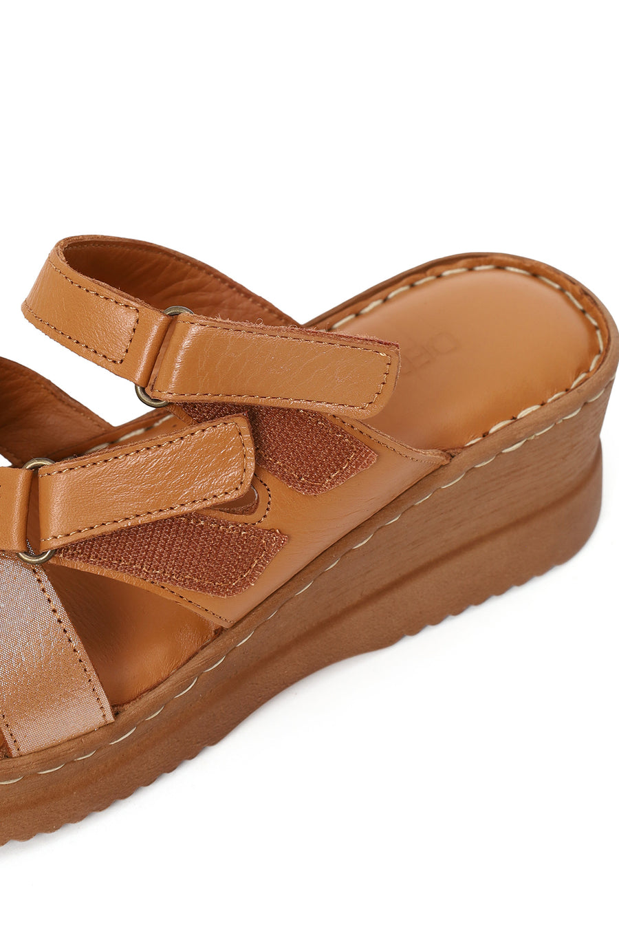 Woman Tan Wedge Heel Leather Comfort Slipper