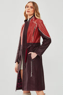 Carmen Women's Burgundy Leather Trench Coat | Derimod