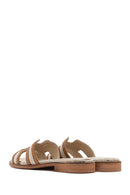 Women's Tan Patterned Leather Slippers | Derimod