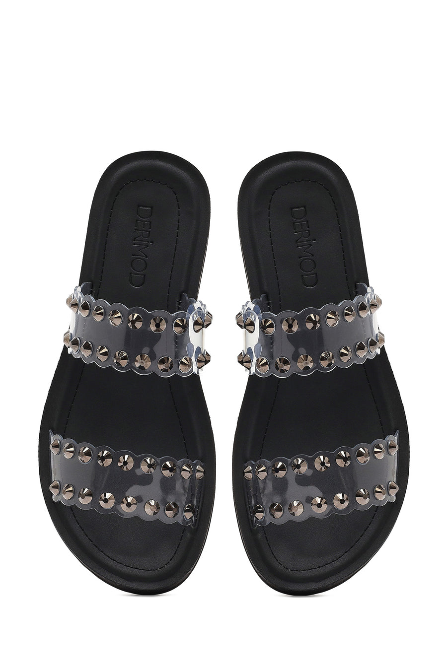 Women's Black Transparent Stone Slippers