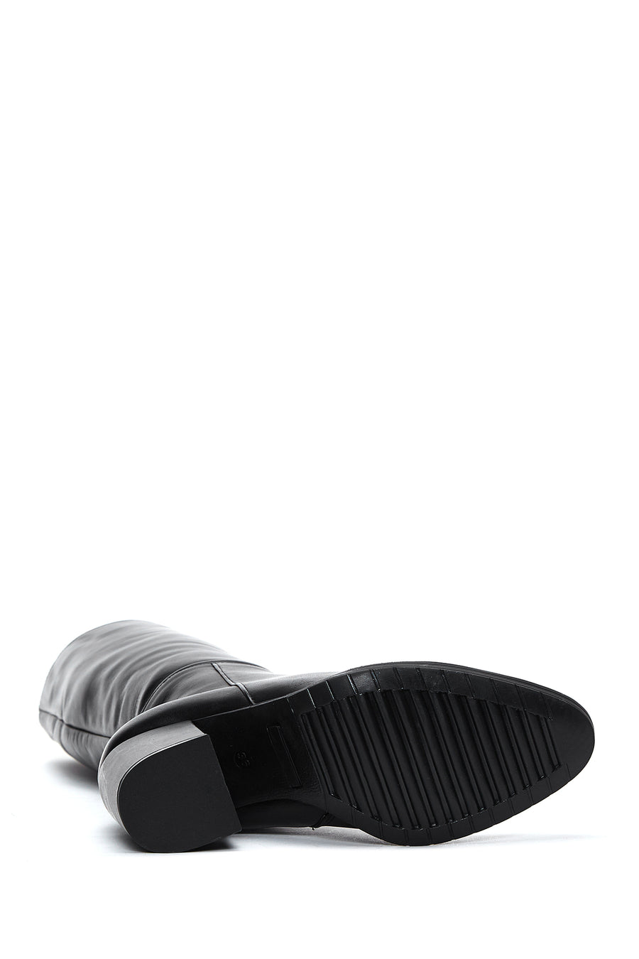 Women's Black Zippered Thick Heel Leather Boots