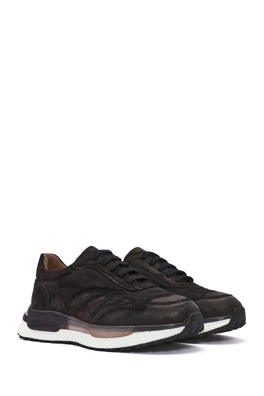 Men's Black Lace-Up Nubuck Leather Sneakers