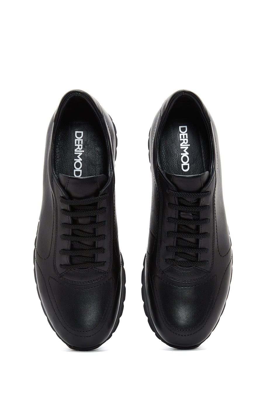 Erkek Siyah Bağcıklı Deri Casual Sneaker