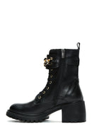 Women's Black Leather Buckle Heeled Boots | Derimod