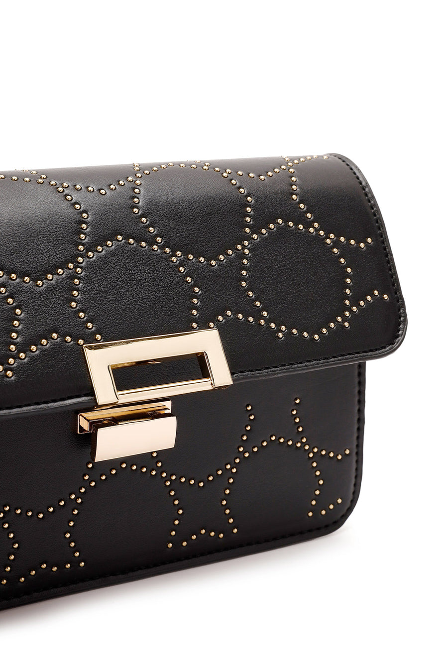 Women's Black Long Strap Stoned Shoulder Bag