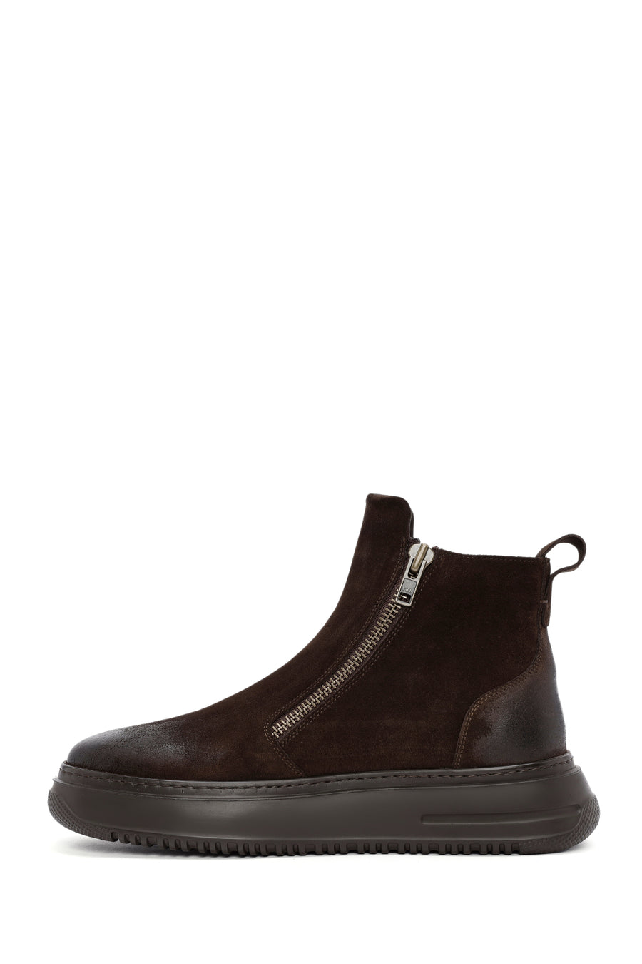 Men's Brown Double Zipper Suede Leather Casual Boots