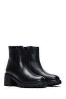 Women's Black Leather Zippered Heeled Classic Boots | Derimod