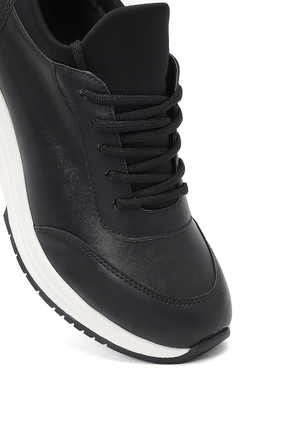 Kadın Siyah Bağcıklı Dolgu Topuklu Sneaker
