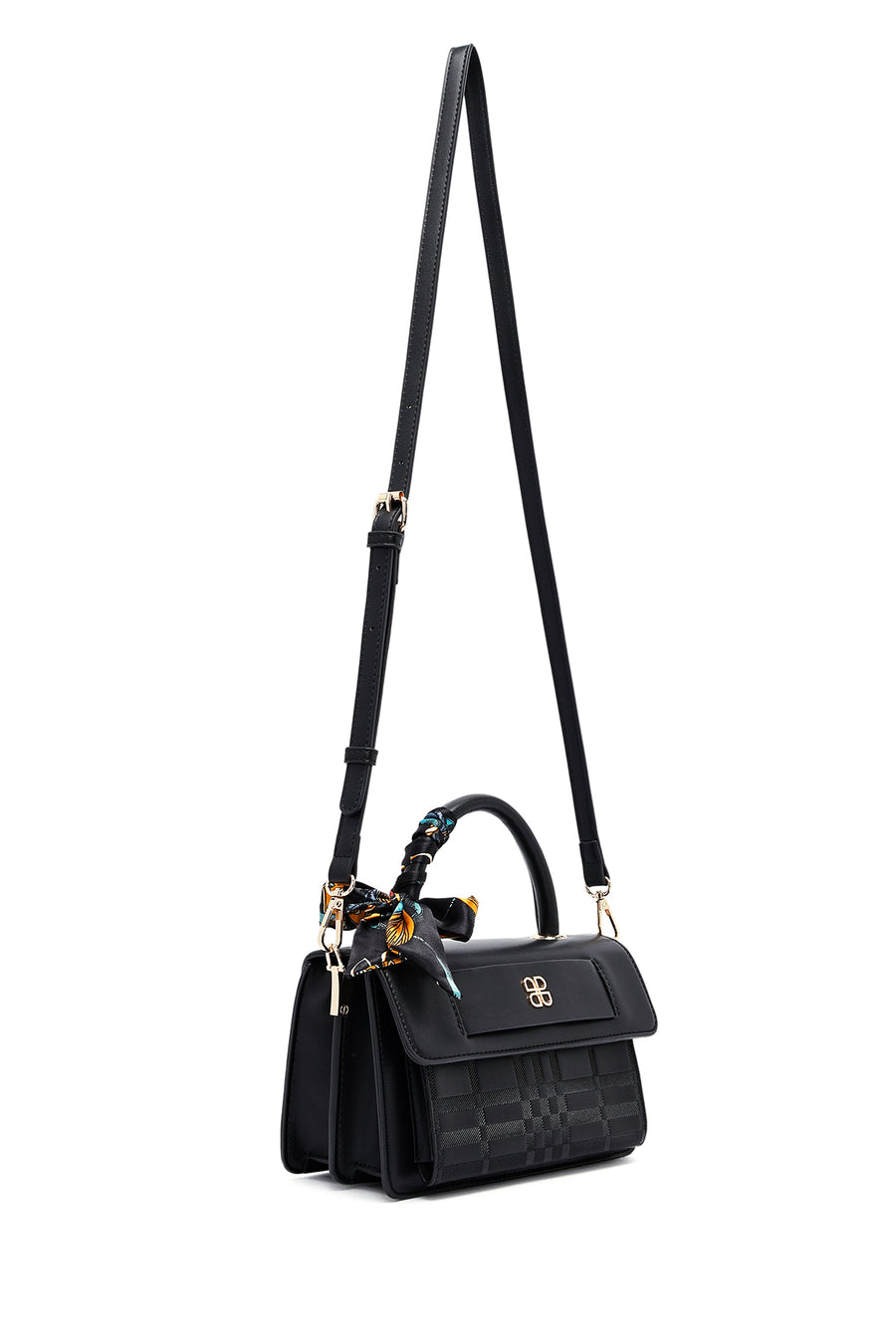 Woman Black Long-Strap Printed Crossbody Bag