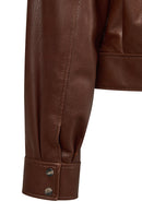 Margot Woman Whiskey Short Collar Fur Leather Jacket | Derimod
