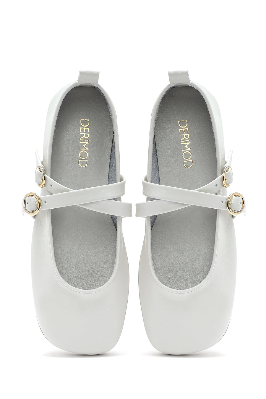 Women's White Buckled Leather Ballerinas