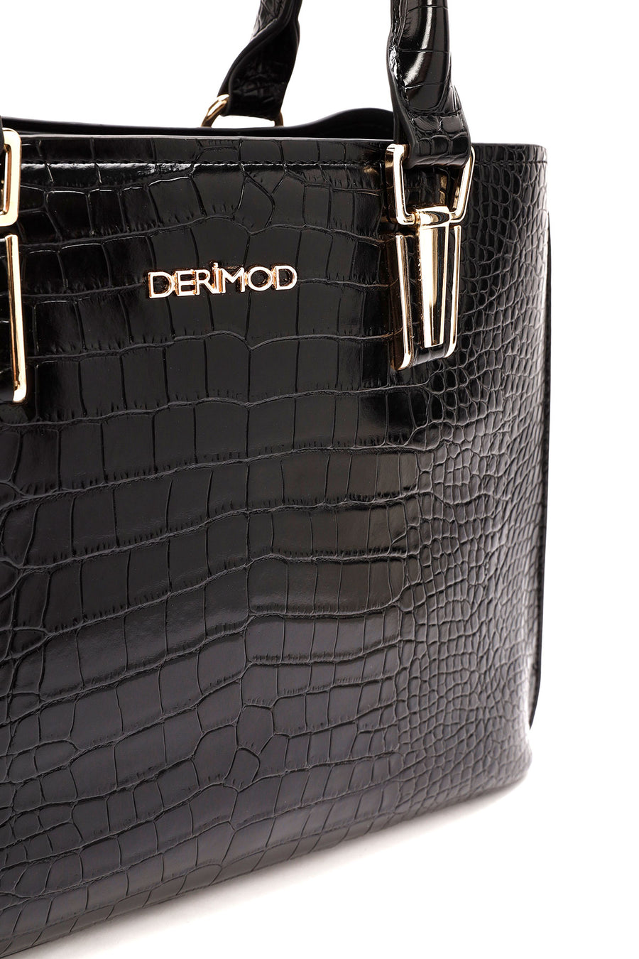 Women's Black Long Strap Crocodile Handbag