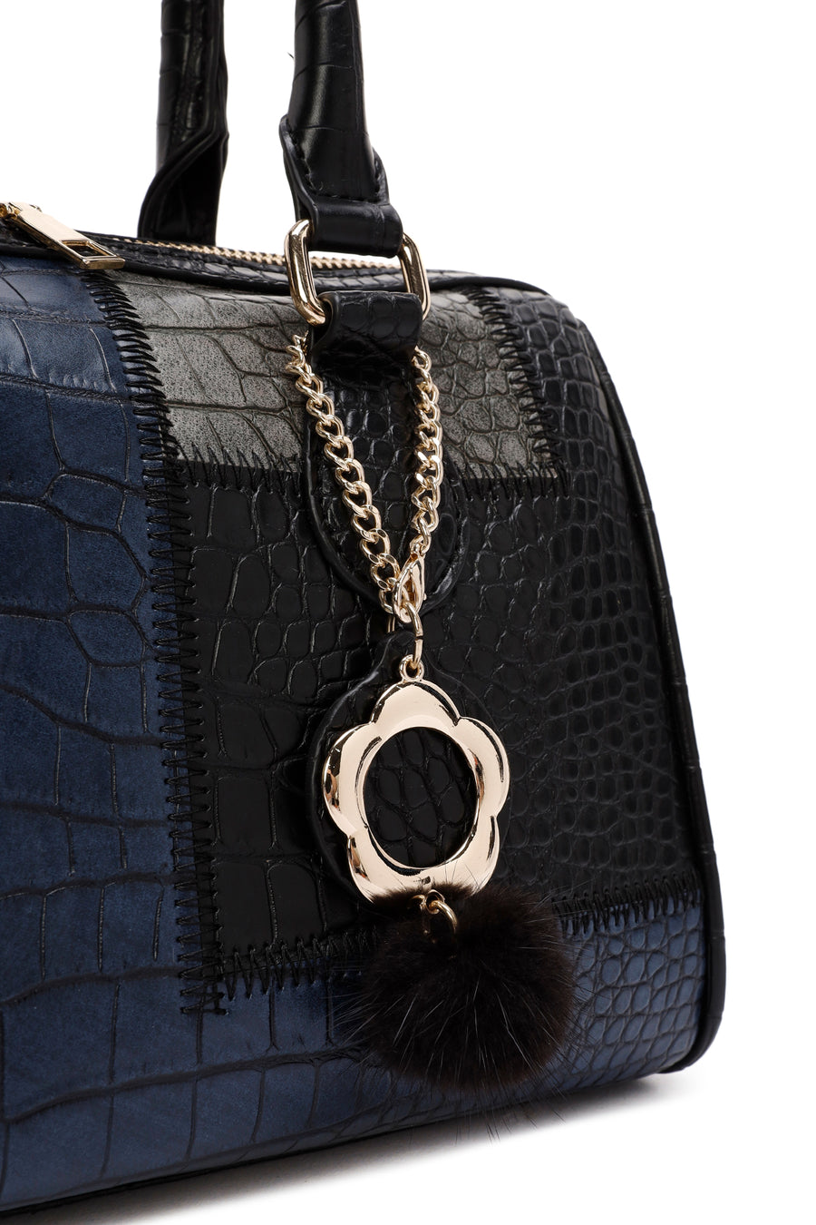 Women's Black Long Strap Handbag with Accessory Detail