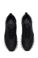 Women's Black Leather Quilted Sneaker | Derimod