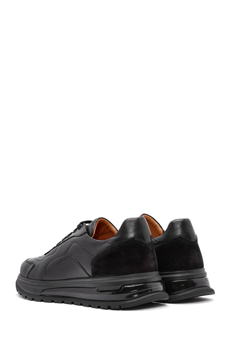 Erkek Siyah Bağcıklı Deri Sneaker