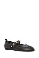 Women's Black Buckle Leather Ballerinas | Derimod