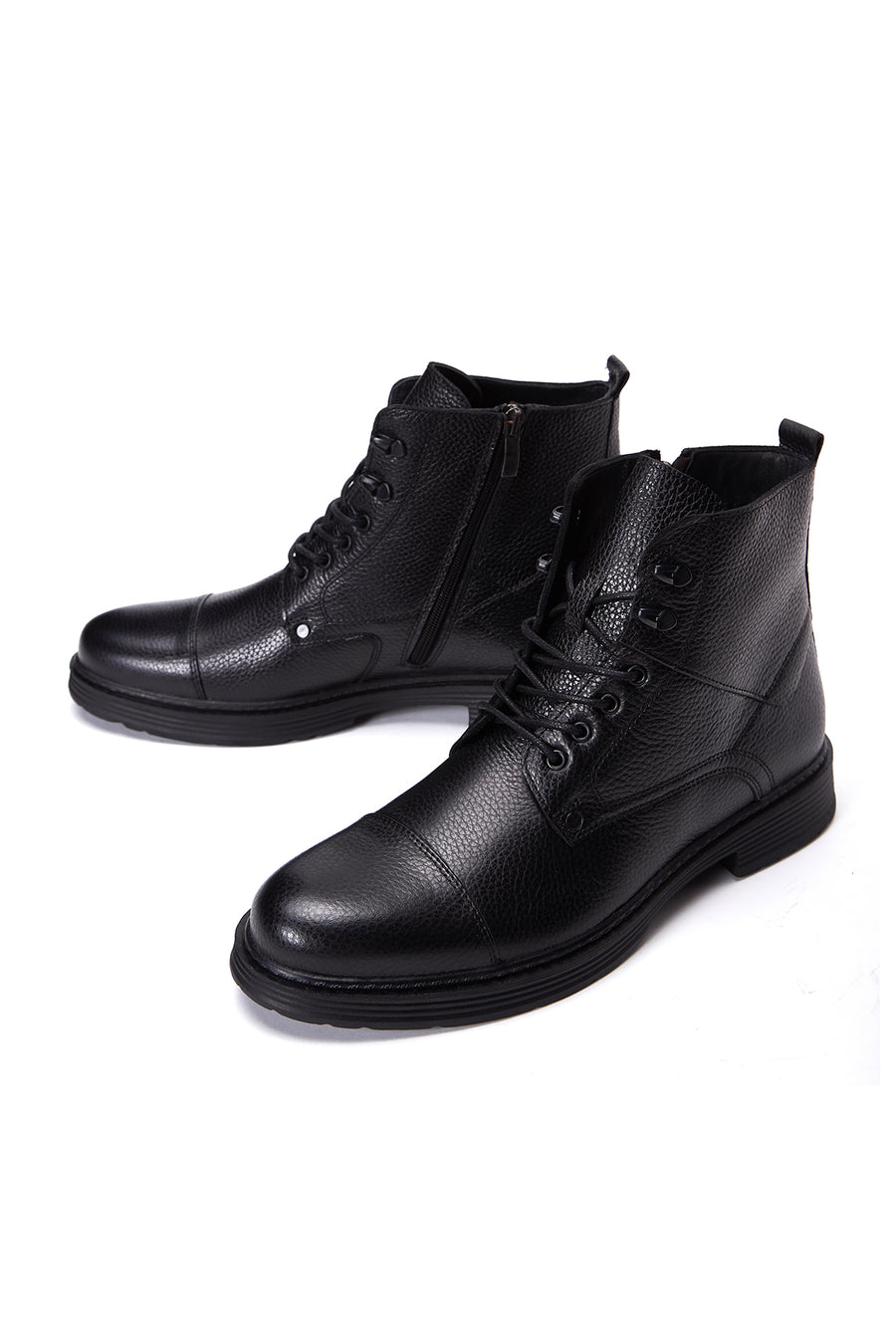 Men's Black Leather Flat Boots