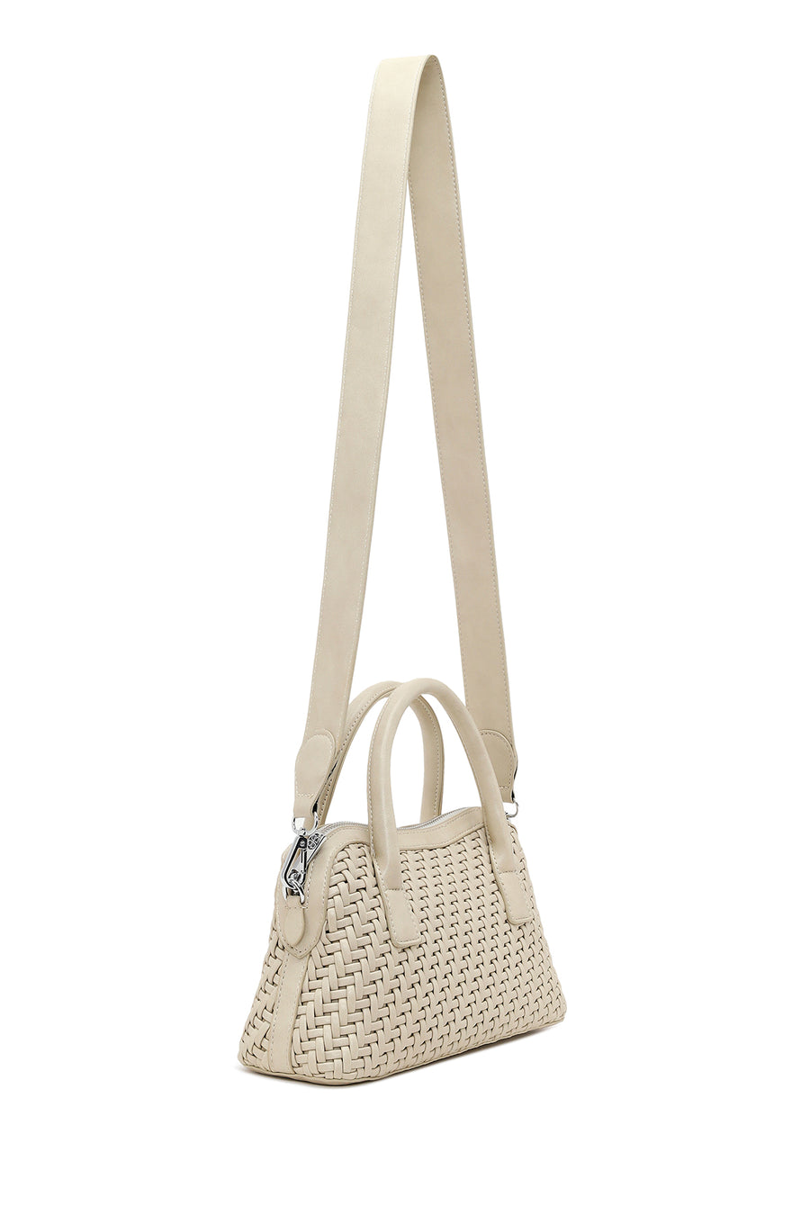 Woman Cream Long-Strap Braided Shoulder Bag