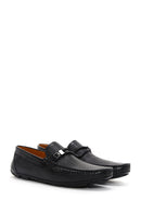 Men's Black Leather Printed Buckle Loafer | Derimod