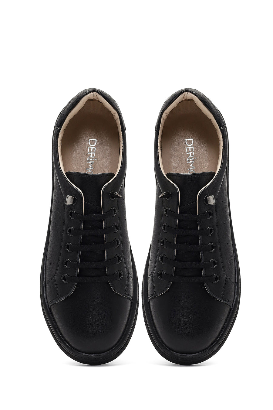 Kadın Siyah Bağcıklı Deri Sneaker