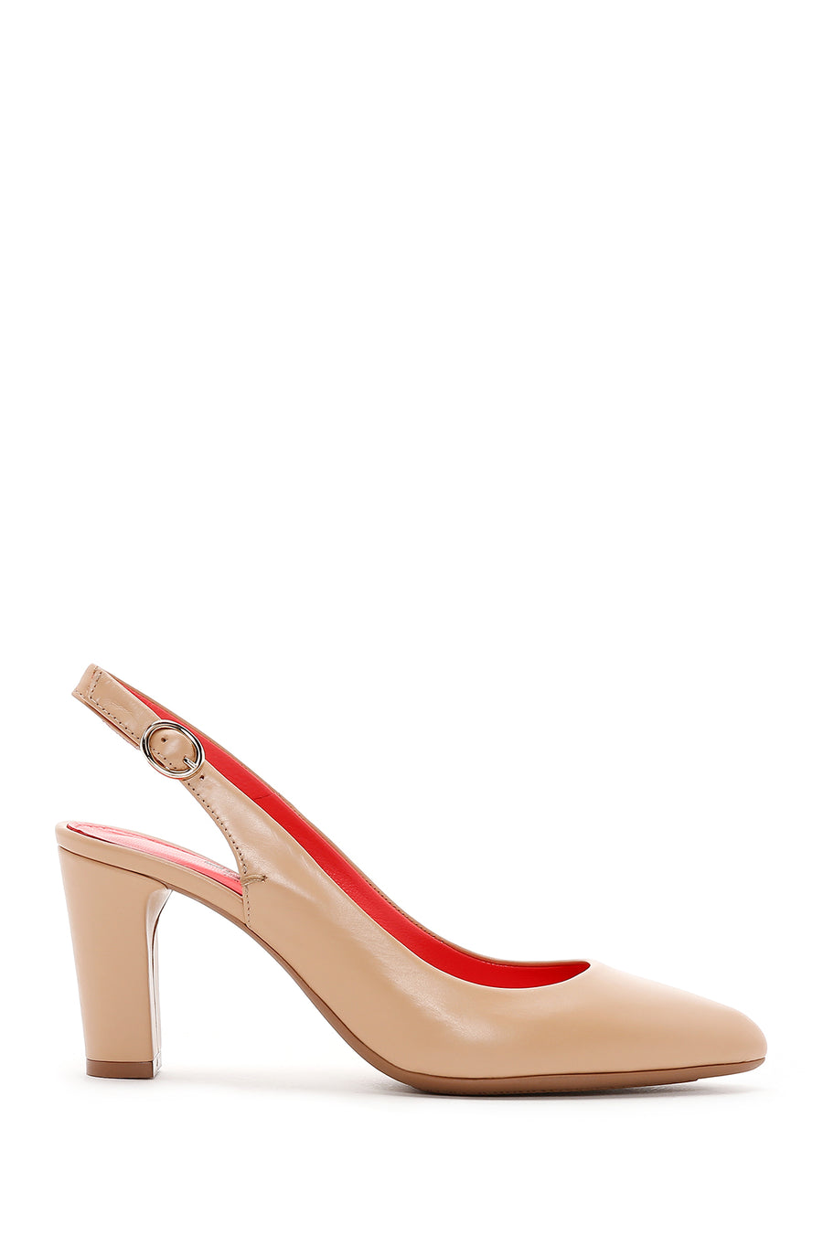Derimod Gritti Women's Beige Open-Back Heeled Leather Shoes 25SFD110218 | Derimod