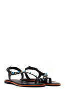 Woman Black Embellished Toe-Post Sandals | Derimod