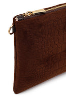 Woman Brown Chain Strap Printed Suede Clutch Bag | Derimod