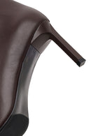Woman Brown Zip Closure Thin-Heeled Leather Boots | Derimod