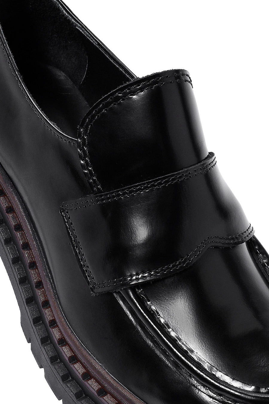 Women's Black Thick Soled Leather Masculine Loafer