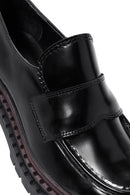 Women's Black Thick Soled Leather Masculine Loafer | Derimod