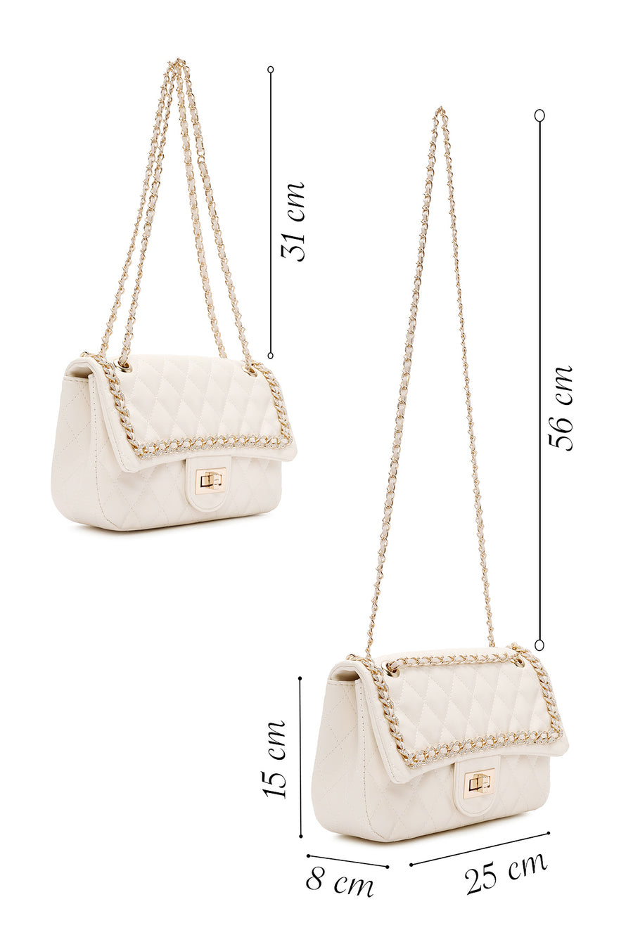 Women's Cream Long Strap Quilted Patterned Shoulder Bag