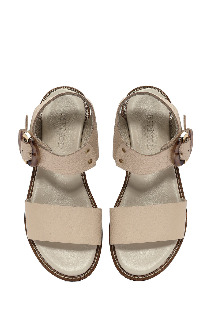 Women's Cream Buckled Leather Sandals