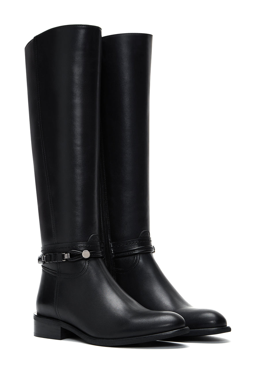 Women's Black Zippered Accessory Detailed Leather Boots