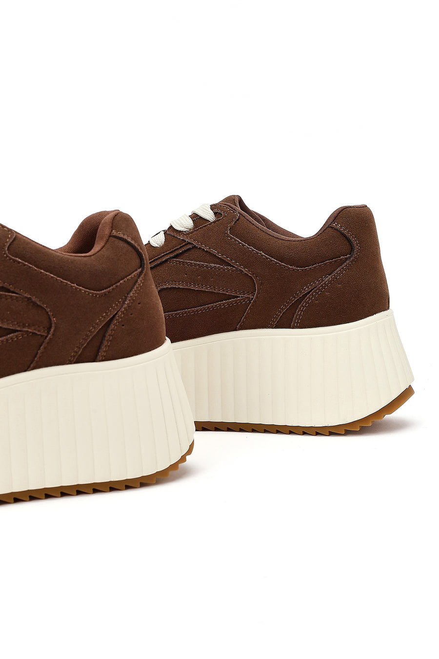 Woman Brown Lace-Up Thick-Soled Suede Sneaker