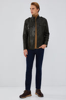 Alvarez Men's Green Vintage Leather Jacket | Derimod