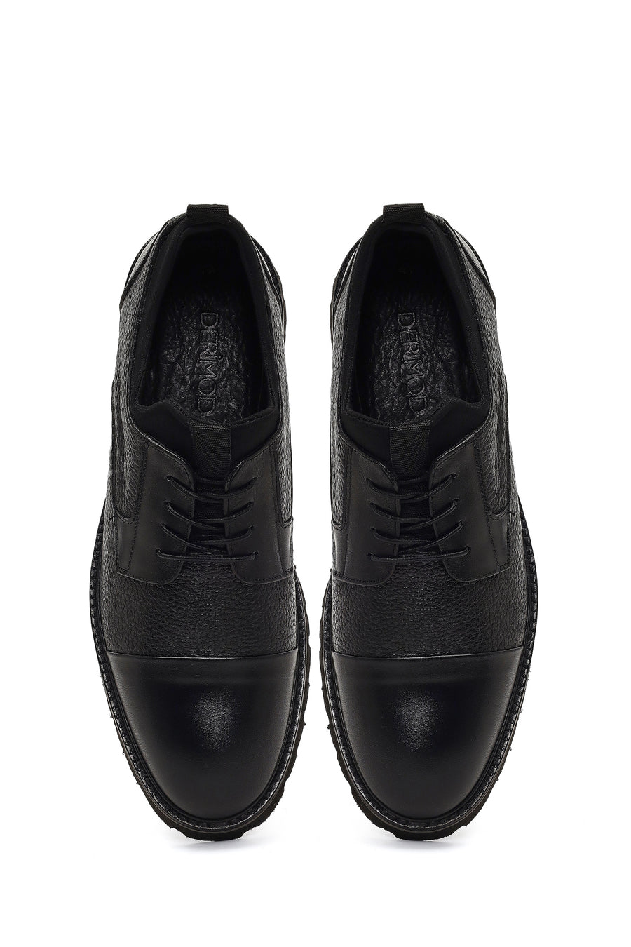 Men's Black Lace-Up Thick-Soled Leather Casual Shoe
