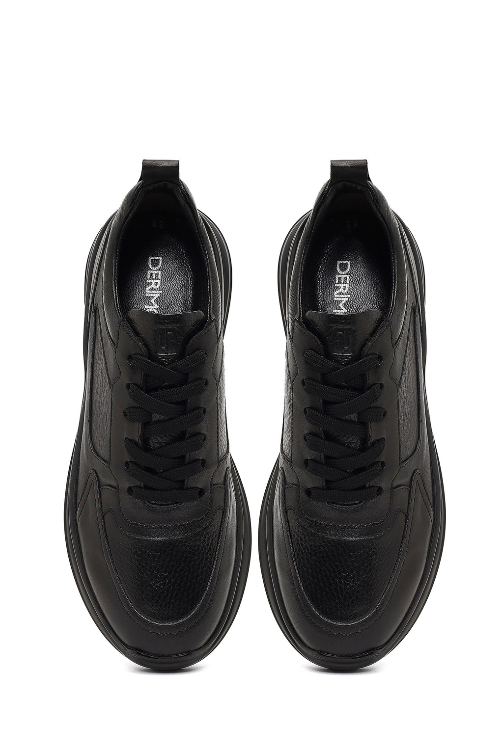 Erkek Siyah Bağcıklı Kalın Tabanlı Deri Sneaker