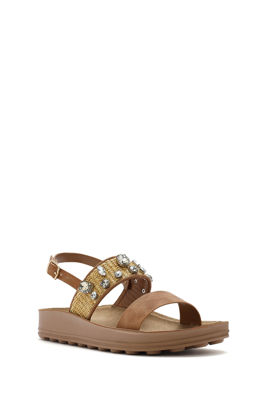 Women's Brown Thick Soled Stoned Sandals