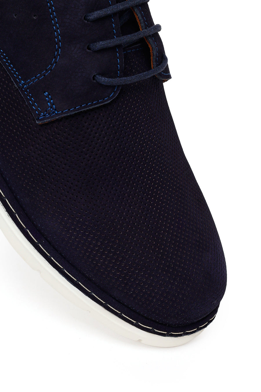 Male Navy Blue Lace-Up Nubuck Leather Casual Shoes