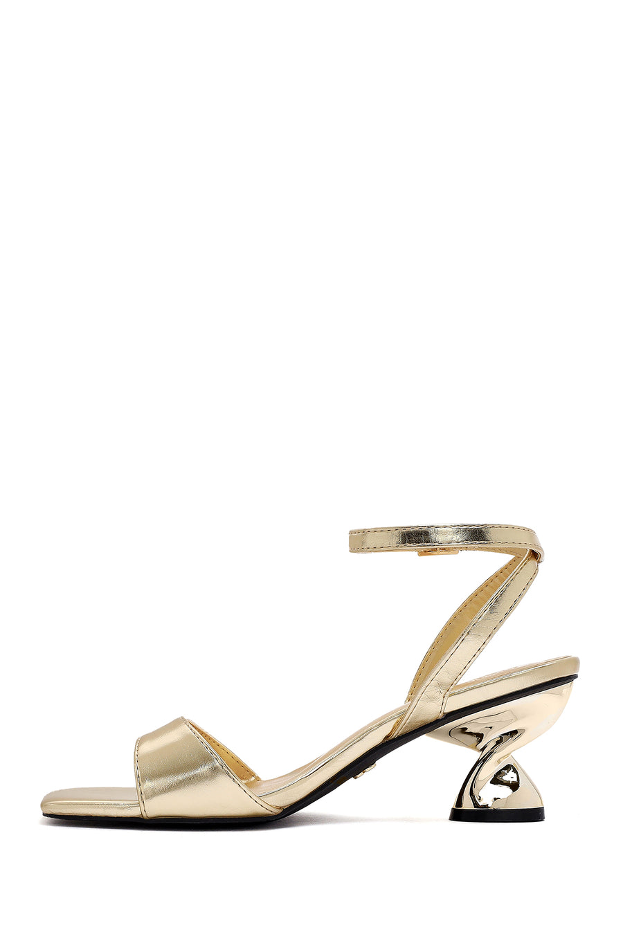 Women's Gold Ankle Buckle Chunky Heel Metallic Sandals